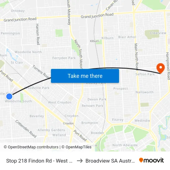 Stop 218 Findon Rd - West side to Broadview SA Australia map