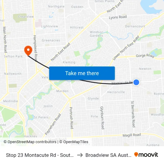 Stop 23 Montacute Rd - South side to Broadview SA Australia map