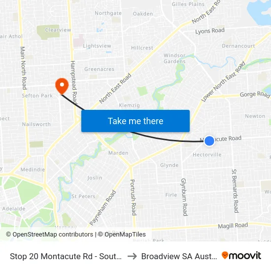 Stop 20 Montacute Rd - South side to Broadview SA Australia map