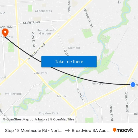 Stop 18 Montacute Rd - North side to Broadview SA Australia map