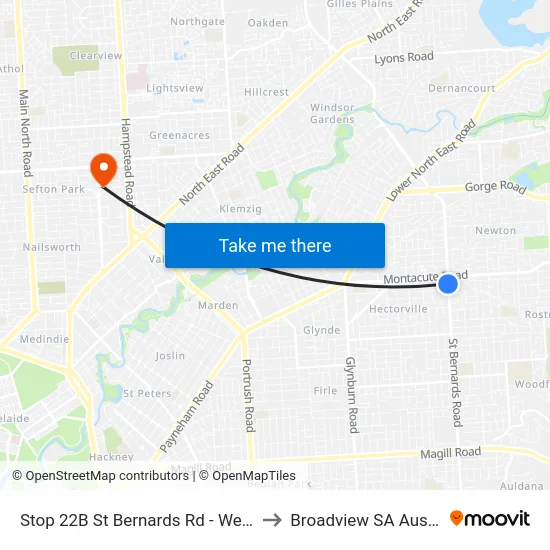 Stop 22B St Bernards Rd - West side to Broadview SA Australia map