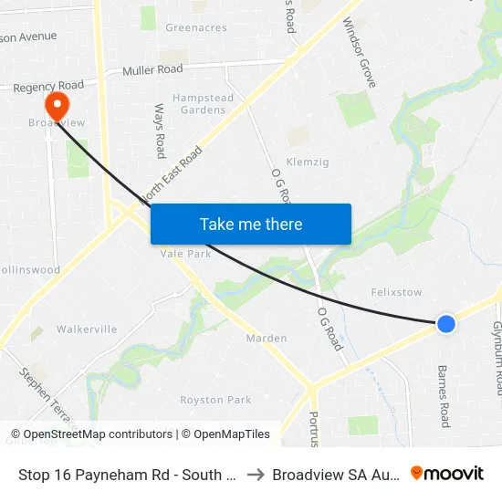 Stop 16 Payneham Rd - South East side to Broadview SA Australia map