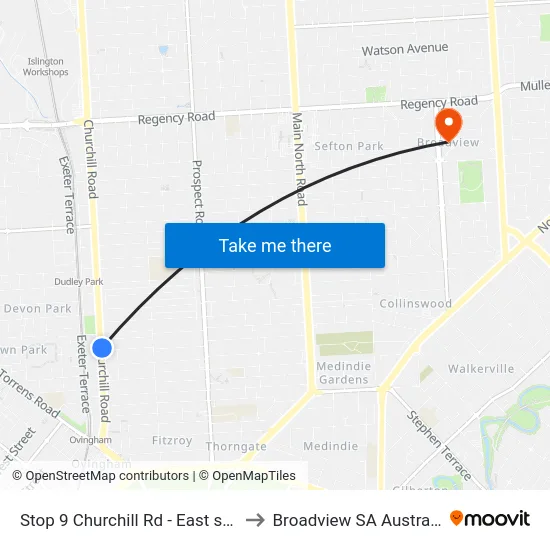 Stop 9 Churchill Rd - East side to Broadview SA Australia map