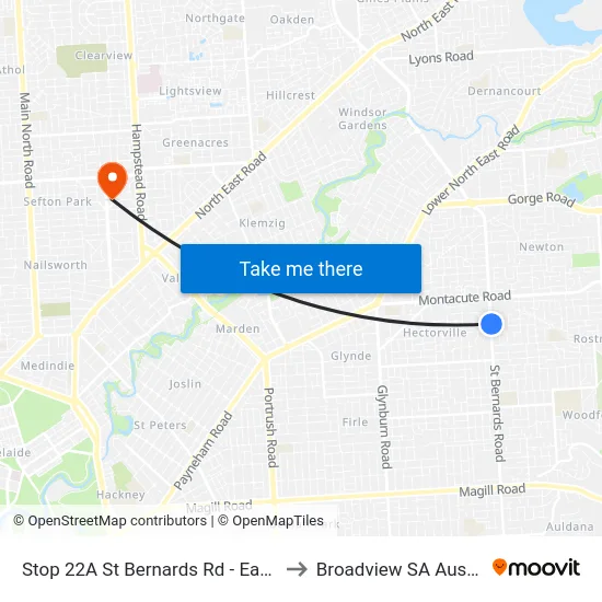 Stop 22A St Bernards Rd - East side to Broadview SA Australia map