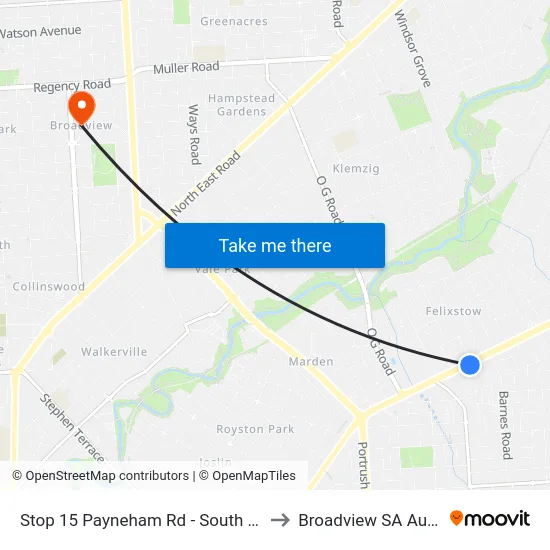 Stop 15 Payneham Rd - South East side to Broadview SA Australia map