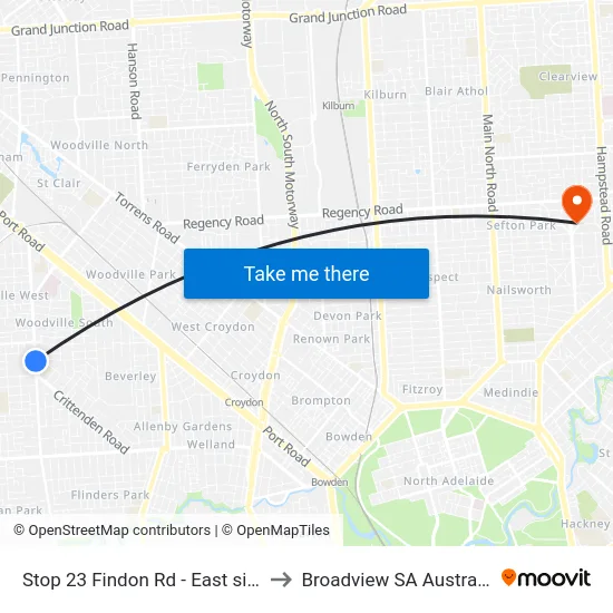 Stop 23 Findon Rd - East side to Broadview SA Australia map