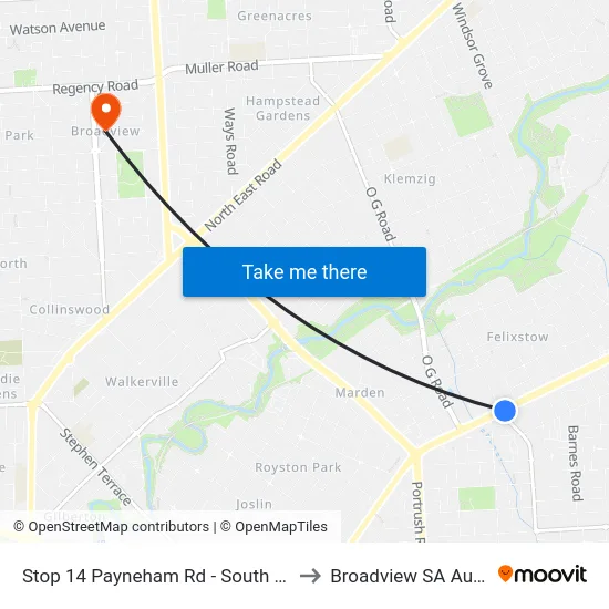 Stop 14 Payneham Rd - South East side to Broadview SA Australia map
