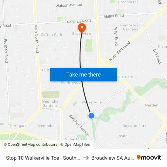 Stop 10 Walkerville Tce - South East side to Broadview SA Australia map