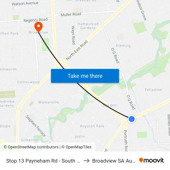 Stop 13 Payneham Rd - South East side to Broadview SA Australia map
