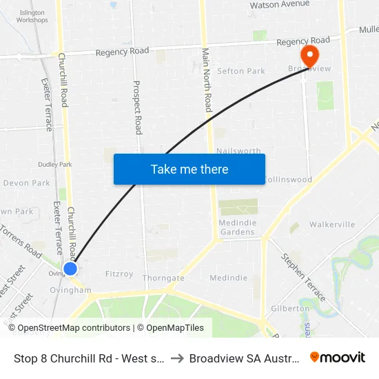 Stop 8 Churchill Rd - West side to Broadview SA Australia map