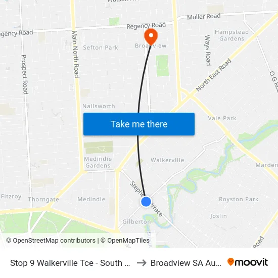 Stop 9 Walkerville Tce - South East side to Broadview SA Australia map