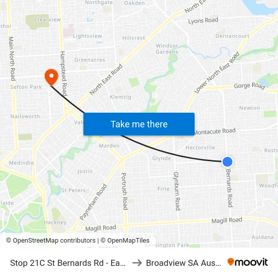 Stop 21C St Bernards Rd - East side to Broadview SA Australia map