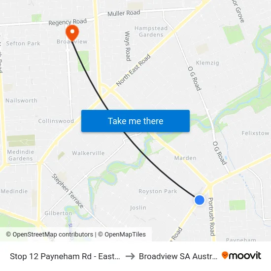 Stop 12 Payneham Rd - East side to Broadview SA Australia map