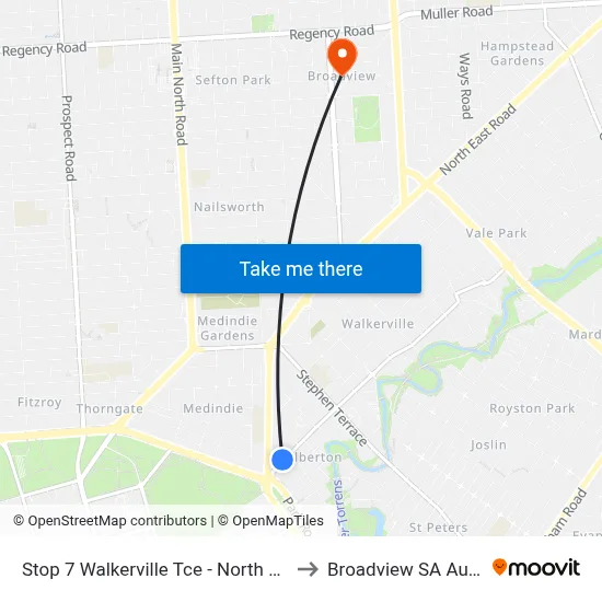 Stop 7 Walkerville Tce - North West side to Broadview SA Australia map
