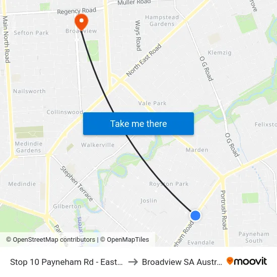Stop 10 Payneham Rd - East side to Broadview SA Australia map