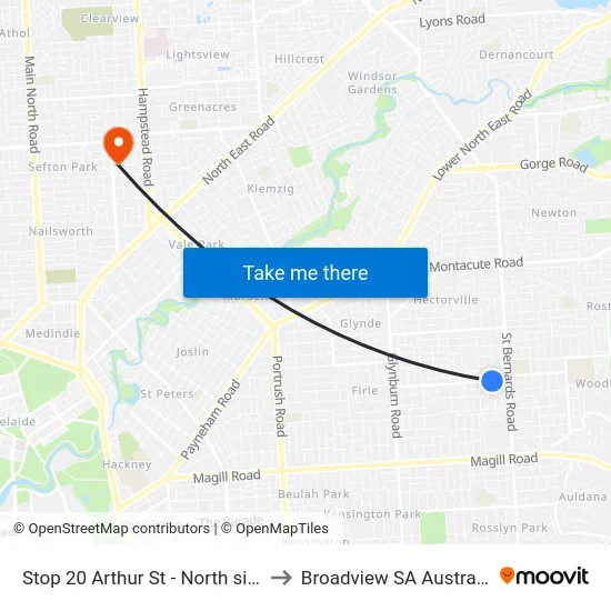 Stop 20 Arthur St - North side to Broadview SA Australia map