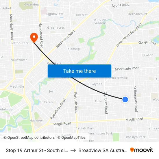 Stop 19 Arthur St - South side to Broadview SA Australia map