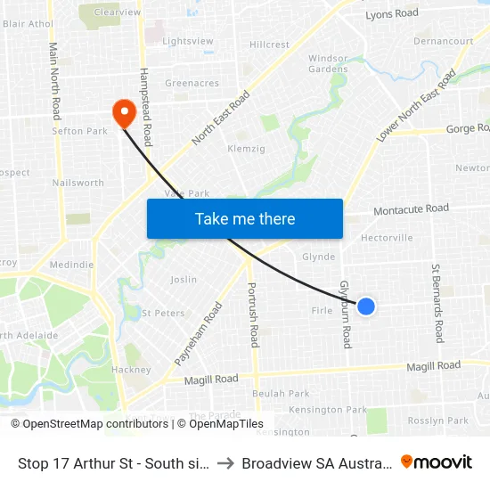 Stop 17 Arthur St - South side to Broadview SA Australia map