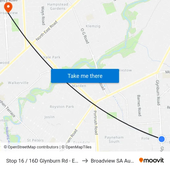 Stop 16 / 16D Glynburn Rd - East side to Broadview SA Australia map