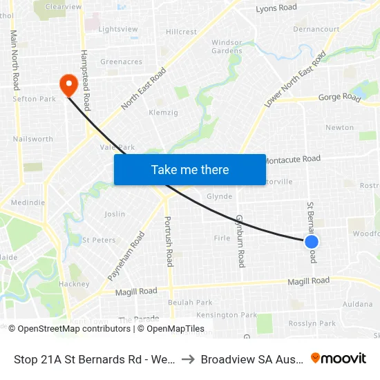 Stop 21A St Bernards Rd - West side to Broadview SA Australia map