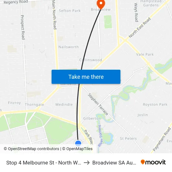 Stop 4 Melbourne St - North West side to Broadview SA Australia map