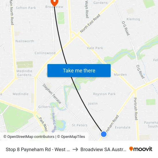 Stop 8 Payneham Rd - West side to Broadview SA Australia map