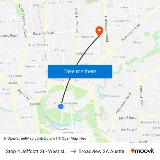 Stop 4 Jeffcott St - West side to Broadview SA Australia map