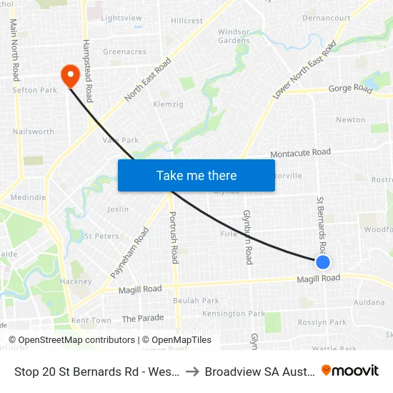 Stop 20 St Bernards Rd - West side to Broadview SA Australia map