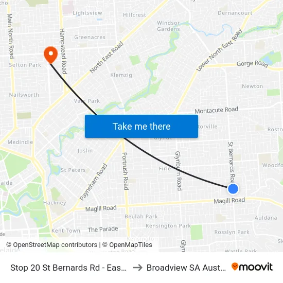 Stop 20 St Bernards Rd - East side to Broadview SA Australia map
