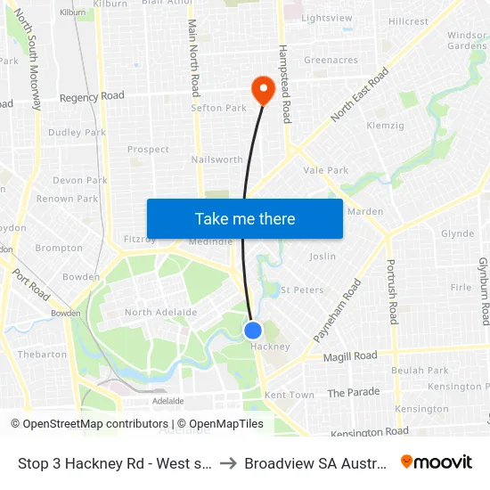 Stop 3 Hackney Rd - West side to Broadview SA Australia map