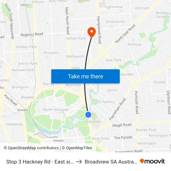 Stop 3 Hackney Rd - East side to Broadview SA Australia map