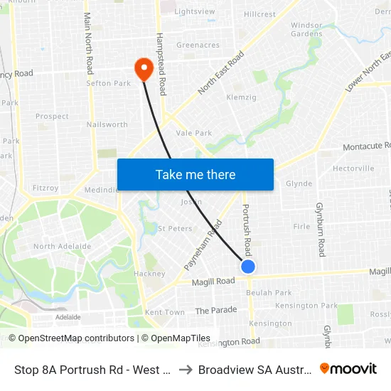 Stop 8A Portrush Rd - West side to Broadview SA Australia map