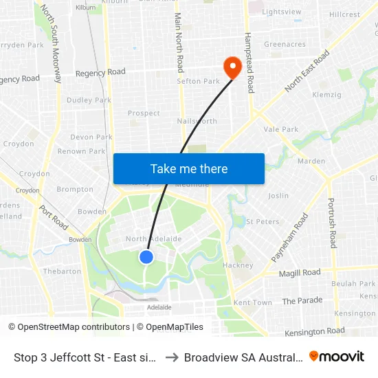 Stop 3 Jeffcott St - East side to Broadview SA Australia map