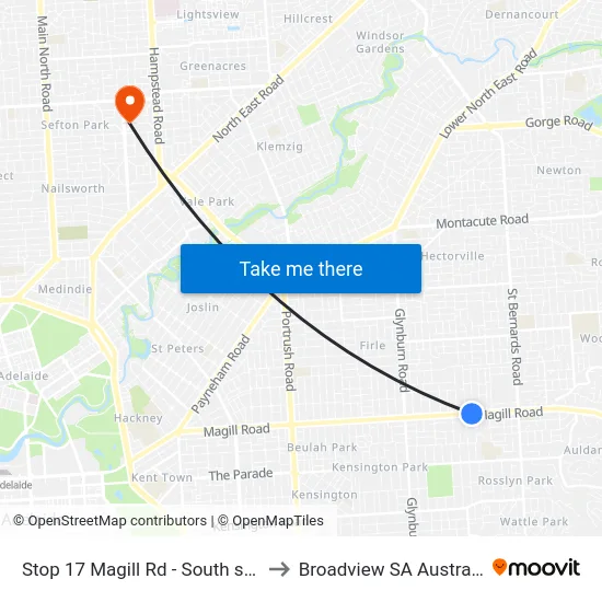 Stop 17 Magill Rd - South side to Broadview SA Australia map