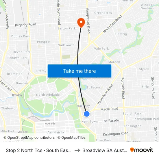 Stop 2 North Tce - South East side to Broadview SA Australia map