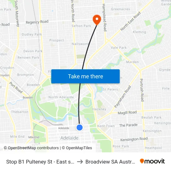 Stop B1 Pulteney St - East side to Broadview SA Australia map