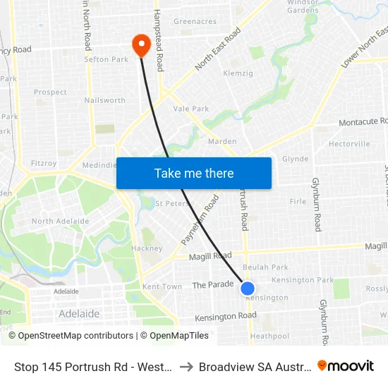 Stop 145 Portrush Rd - West side to Broadview SA Australia map