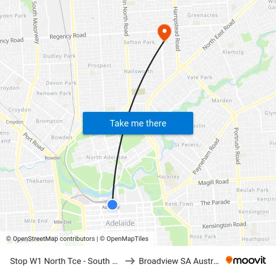 Stop W1 North Tce - South side to Broadview SA Australia map