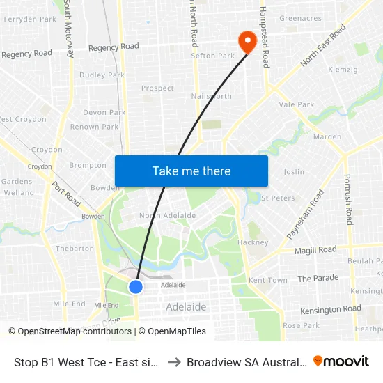 Stop B1 West Tce - East side to Broadview SA Australia map