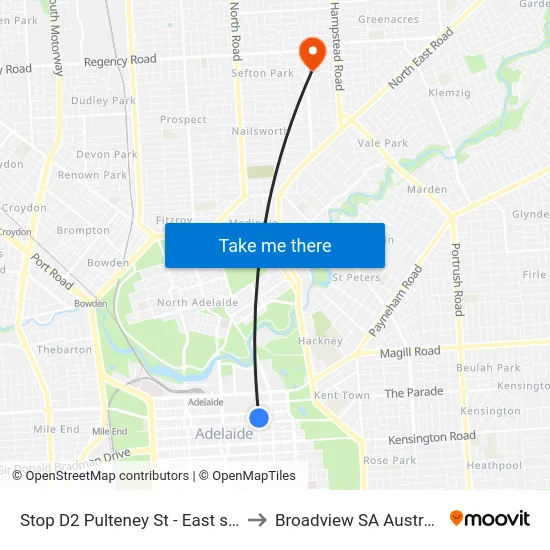 Stop D2 Pulteney St - East side to Broadview SA Australia map