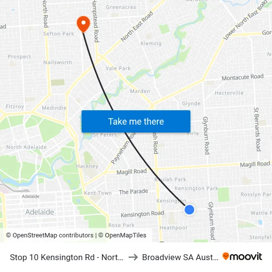 Stop 10 Kensington Rd - North side to Broadview SA Australia map