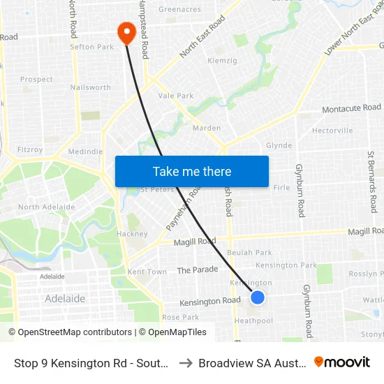 Stop 9 Kensington Rd - South side to Broadview SA Australia map