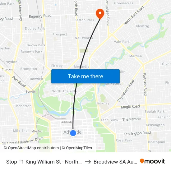 Stop F1 King William St - North East side to Broadview SA Australia map