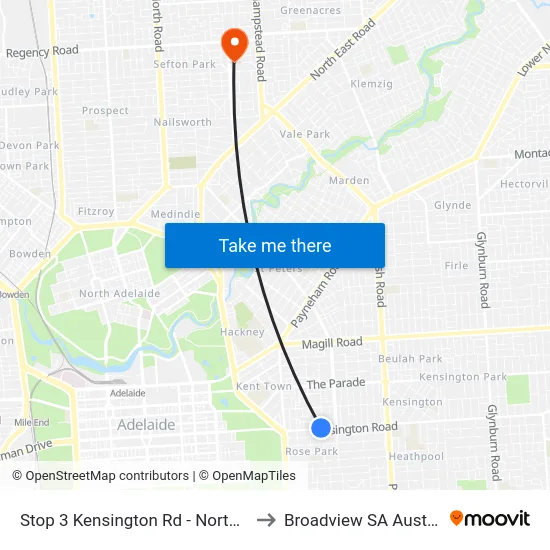 Stop 3 Kensington Rd - North side to Broadview SA Australia map