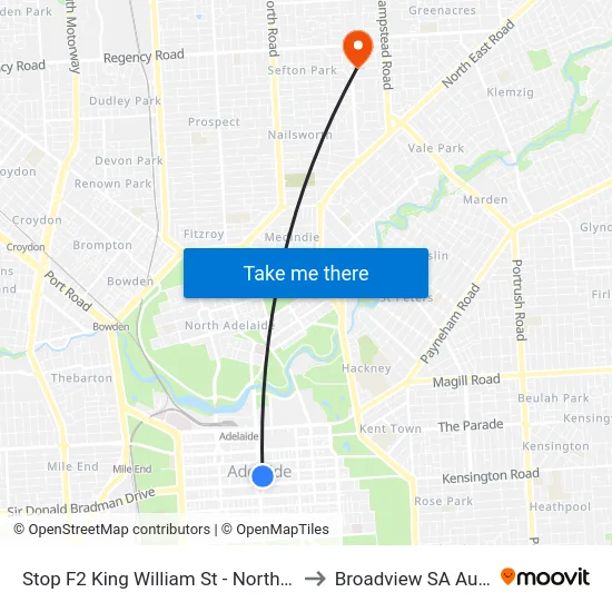 Stop F2 King William St - North East side to Broadview SA Australia map