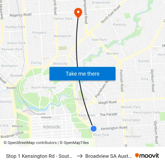 Stop 1 Kensington Rd - South side to Broadview SA Australia map