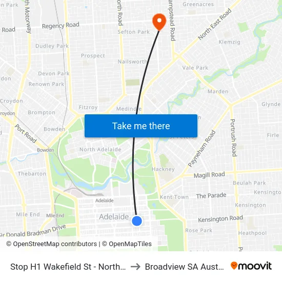 Stop H1 Wakefield St - North side to Broadview SA Australia map