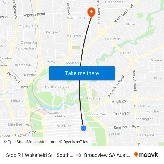 Stop R1 Wakefield St - South side to Broadview SA Australia map
