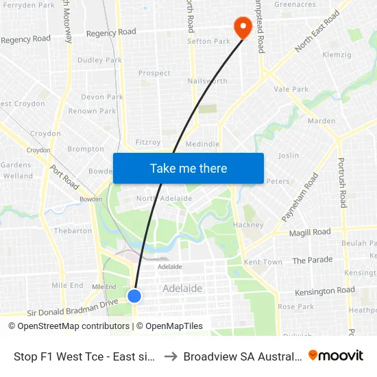 Stop F1 West Tce - East side to Broadview SA Australia map