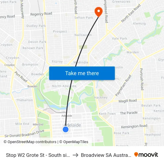 Stop W2 Grote St - South side to Broadview SA Australia map